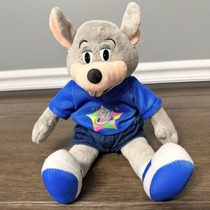 Chuck E Cheese Plush Mouse Character Blue Shirt Denim Shorts Kids Toy